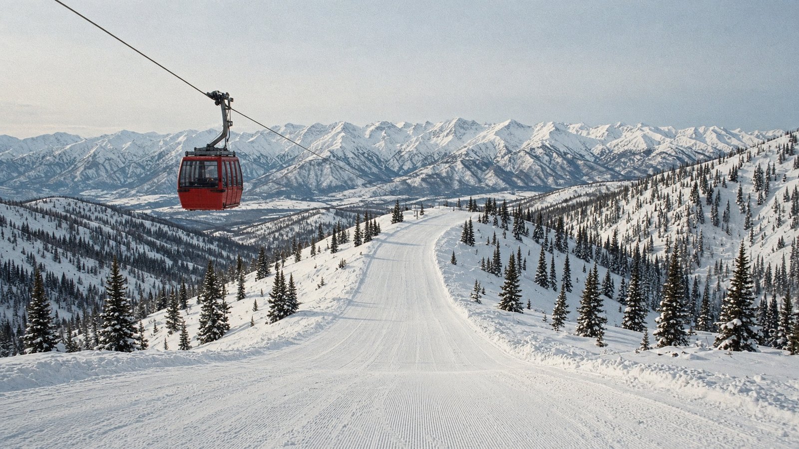 富良野區大型繩纜車與寬長雪道