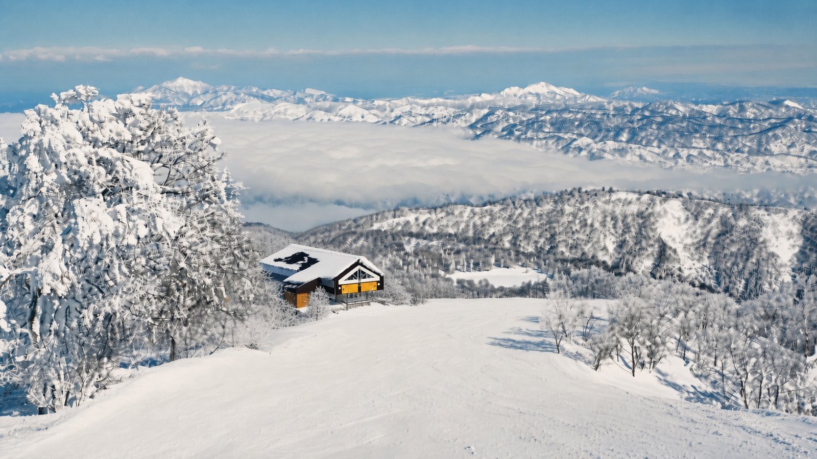 野澤溫泉滑雪場空曠雪道與遠山